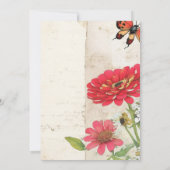 レトロエフェラ《植物》百日草とレディバグブライダルシャワー 招待状 (裏面)