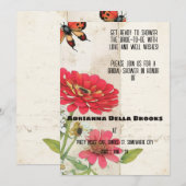 レトロエフェラ《植物》百日草とレディバグブライダルシャワー 招待状 (正面/裏面)