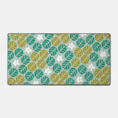 レトロエメラルドグリーン&ピンクストライプの花 デスクマット (正面)