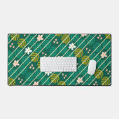 レトロエメラルドグリーン&ピンクストライプの花 デスクマット (キーボード&マウス)