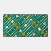 レトロエメラルドグリーン&ピンクストライプの花 デスクマット (正面)