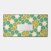 レトロエメラルドグリーン&ピンクストライプの花 デスクマット (キーボード&マウス)