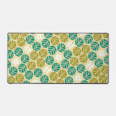 レトロエメラルドグリーン&ピンクストライプの花 デスクマット (正面)