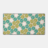 レトロエメラルドグリーン&ピンクストライプの花 デスクマット (正面)