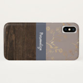 レトロエレガントなダークウッドとゴールドの花と名前 Case-Mate iPhoneケース (裏面(横))