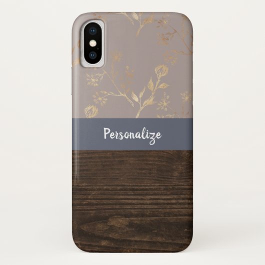 レトロエレガントなダークウッドとゴールドの花と名前 Case-Mate iPhoneケース (裏面)