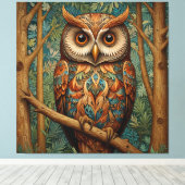 レトロエレガントなフクロウボホボヘミアン森林の緑 キャンバスプリント (インサイチュ (ウッドフロア))