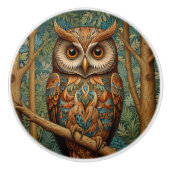 レトロエレガントなフクロウボホボヘミアン森林の緑 セラミックノブ (正面)