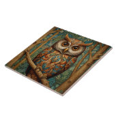 レトロエレガントなフクロウボホボヘミアン森林の緑 タイル (側面)