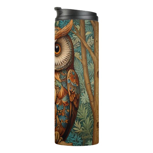 レトロエレガントなフクロウボホボヘミアン森林の緑 タンブラー (回転右)