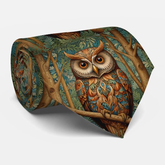レトロエレガントなフクロウボホボヘミアン森林の緑 ネクタイ (ロール)