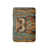 レトロエレガントなフクロウボホボヘミアン森林の緑 バスマット (正面縦)