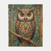 レトロエレガントなフクロウボホボヘミアン森林の緑 フリースブランケット (正面)