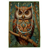 レトロエレガントなフクロウボホボヘミアン森林の緑 ミディアムペーパーバッグ (裏面)