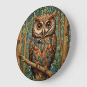 レトロエレガントなフクロウボホボヘミアン森林の緑 ラージ壁時計 (傾斜)