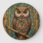 レトロエレガントなフクロウボホボヘミアン森林の緑 ラージ壁時計 (正面)