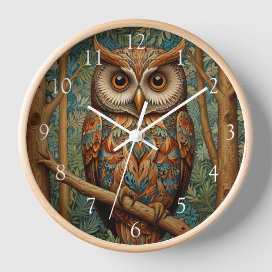 レトロエレガントなフクロウボホボヘミアン森林の緑 壁時計 (正面)
