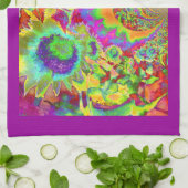 レトロエレガントな水彩色のひまわり畑 キッチンタオル (折り畳み)