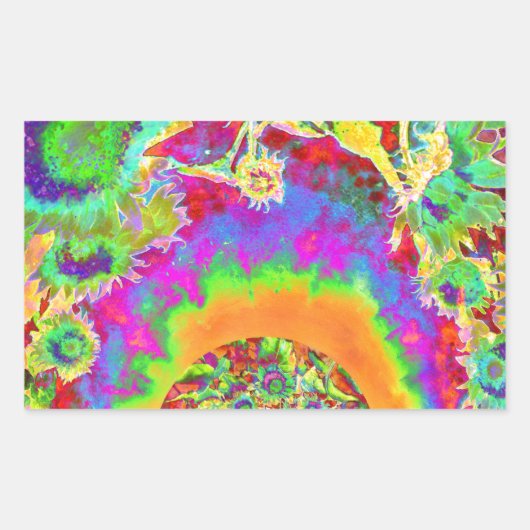 レトロエレガントな水彩色のひまわり畑 長方形シール (正面)