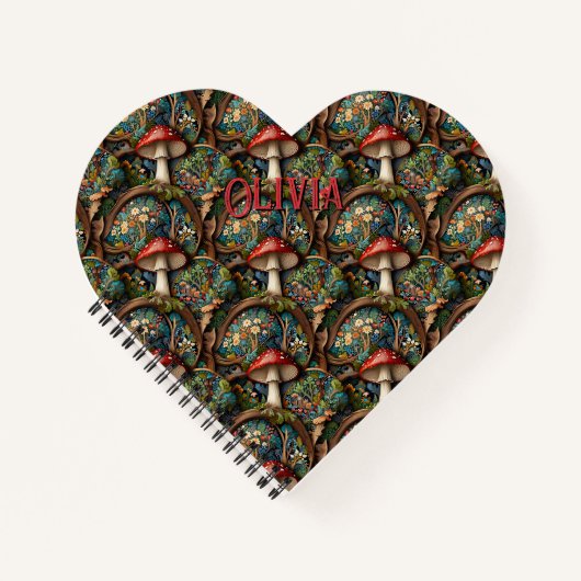 レトロエレガントのキノコの森パターン ノートブック (正面)