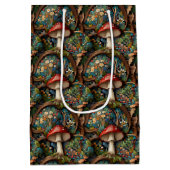 レトロエレガントのキノコの森パターン ミディアムペーパーバッグ (裏面)