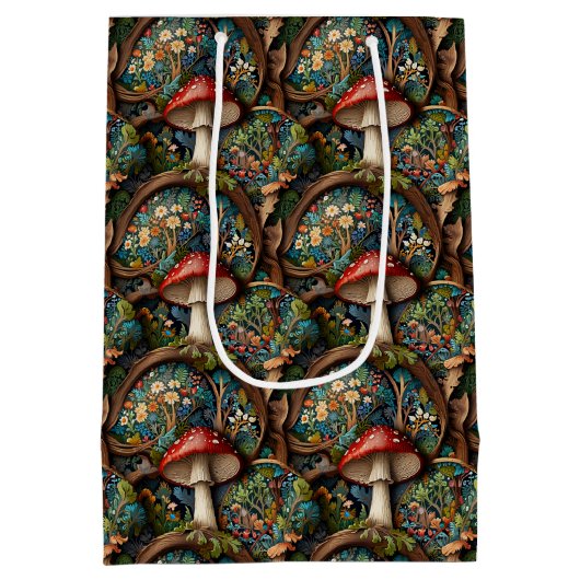 レトロエレガントのキノコの森パターン ミディアムペーパーバッグ (裏面)