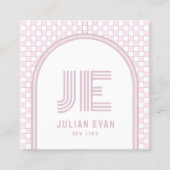 レトロエレガントほこりっぽいピンクモノグラム名刺 スクエア名刺 (正面)