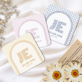 レトロエレガントほこりっぽいピンクモノグラム名刺 スクエア名刺