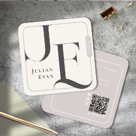 レトロエレガントアイボリーホワイトモノグラム スクエア名刺