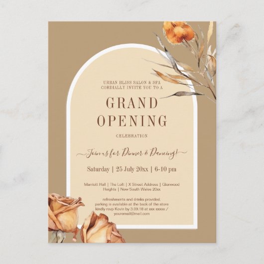 レトロエレガントアーチフラワービジネスグランドオープニング ポストカード (正面)