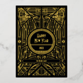 レトロエレガントアートデコ新年 箔シーズンカード (正面)