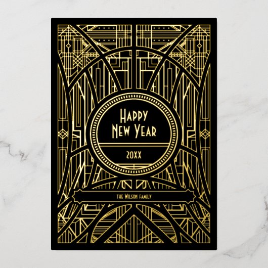 レトロエレガントアートデコ新年 箔シーズンカード (正面)
