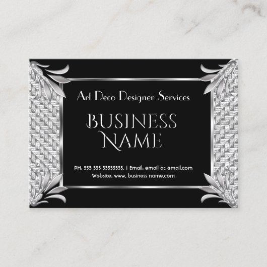 レトロエレガントアールデコブラックシルバーラタン 名刺 (正面)