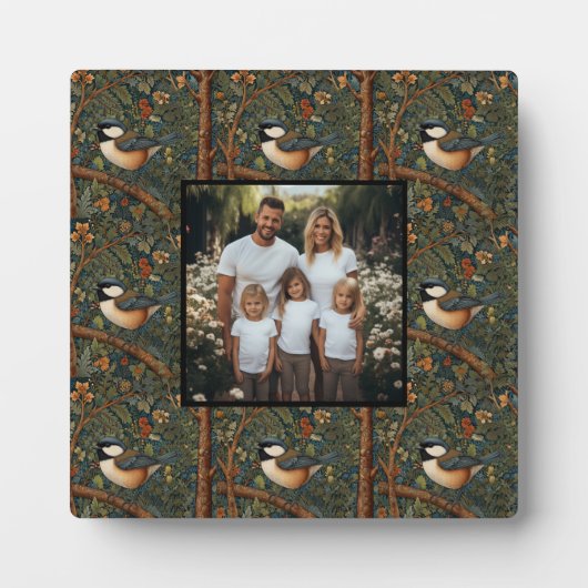 レトロエレガントアールヌーボーウッドランド鳥の写真 フォトプラーク (正面)