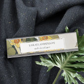 レトロエレガントイエロ素朴ーグリーンダフォディルフローラ デスクネームプレート