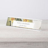 レトロエレガントイエロ素朴ーグリーンダフォディルフローラ デスクネームプレート (正面)