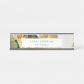 レトロエレガントイエロ素朴ーグリーンダフォディルフローラ デスクネームプレート (正面)