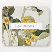 レトロエレガントイエロ素朴ーグリーンダフォディルフローラ マウスパッド (正面)