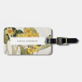 レトロエレガントイエロ素朴ーグリーンダフォディルフローラ ラゲッジタグ (正面横)