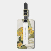 レトロエレガントイエロ素朴ーグリーンダフォディルフローラ ラゲッジタグ (正面縦)