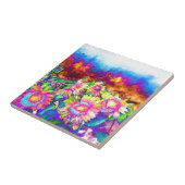 レトロエレガントカラフル抽象芸術ひまわり畑 タイル (側面)