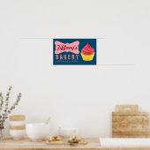 レトロエレガントキュートケーキショップピンクカップケーキベーカリー ポスター (キッチン)