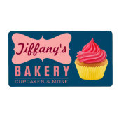 レトロエレガントキュートケーキショップピンクカップケーキベーカリー ラベル (正面)