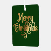 レトロエレガントグリーンと金ゴールドメリークリスマスフォト メタルオーナメント (正面左)