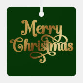 レトロエレガントグリーンと金ゴールドメリークリスマスフォト メタルオーナメント (正面)