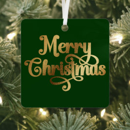 レトロエレガントグリーンと金ゴールドメリークリスマスフォト メタルオーナメント