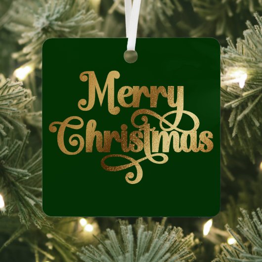 レトロエレガントグリーンと金ゴールドメリークリスマスフォト メタルオーナメント (インサイチュ)