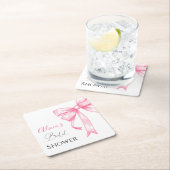 レトロエレガントコケットピンクボウブライダルシャワー スクエアペーパーコースター (インサイチュ)