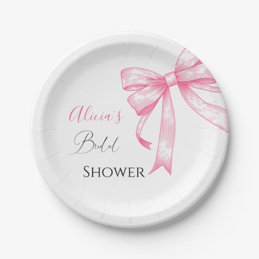 レトロエレガントコケットピンクボウブライダルシャワー ペーパープレート (正面)