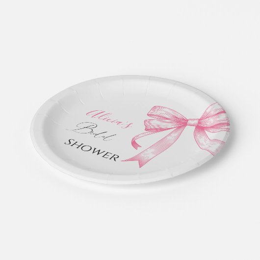 レトロエレガントコケットピンクボウブライダルシャワー ペーパープレート (アングル)